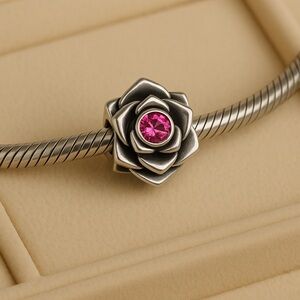 Chamilia Pink Purple Rose Swarovski .925 Charm Bead EUC #193
